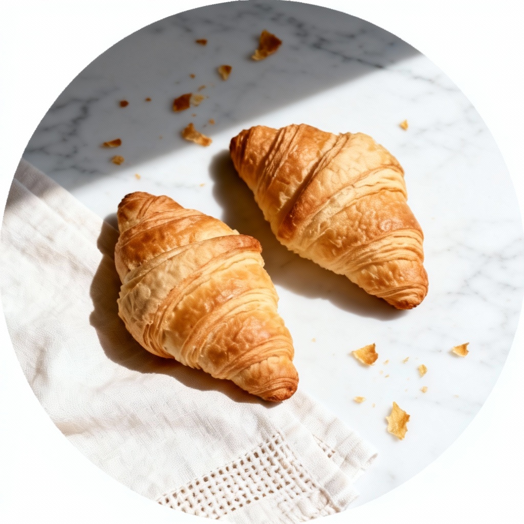 AI marble croissant flat lay with crumbs