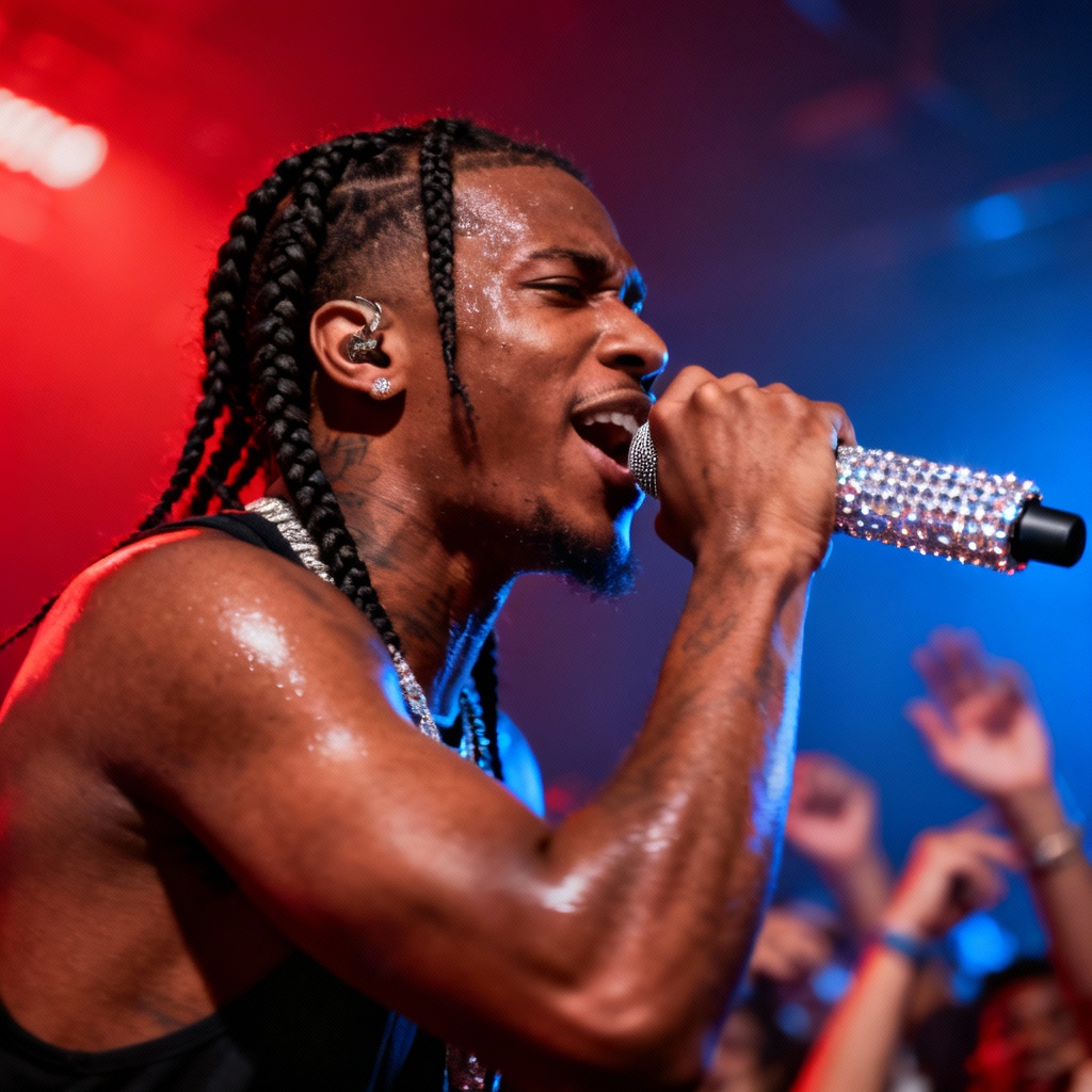 AI trap singer live closeup