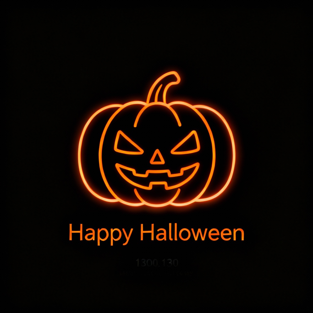 Minimal modern Halloween card with neon pumpkin line art