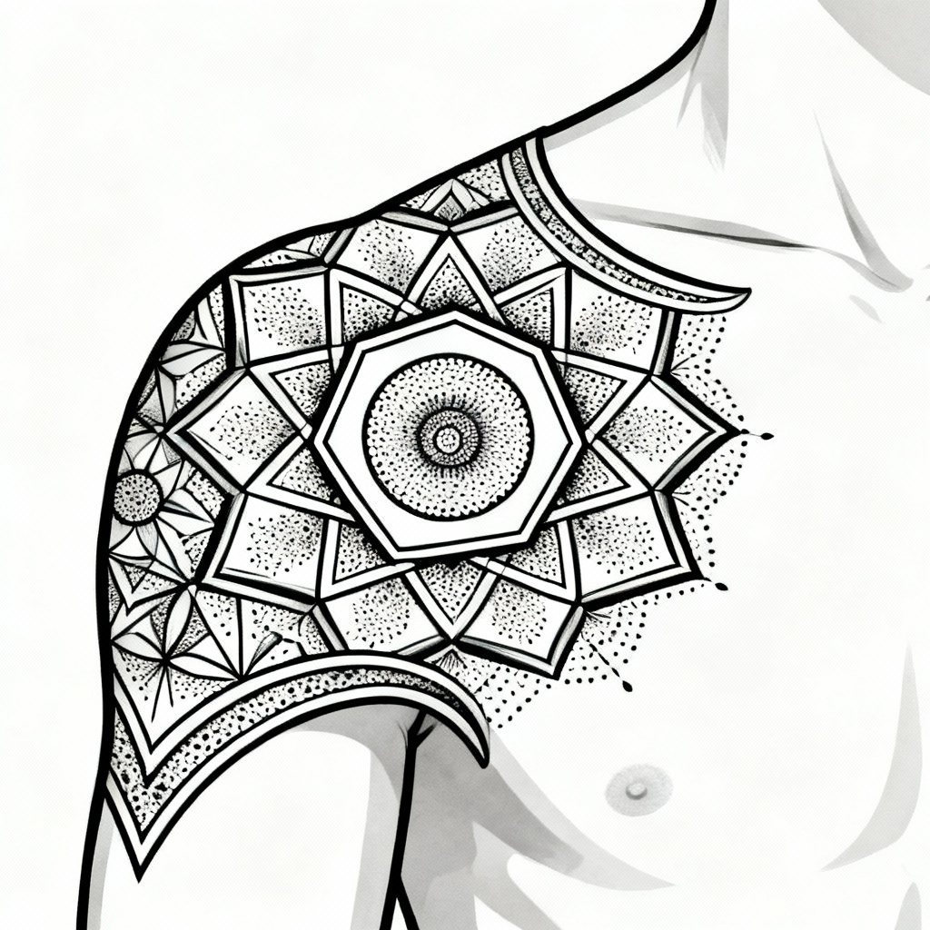 AI geometric sacred mandala shoulder cap tattoo