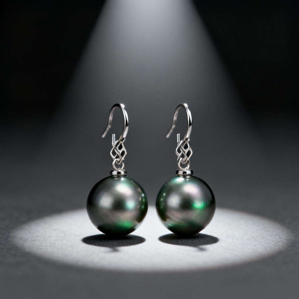 Tahitian pearl dangle earrings in platinum