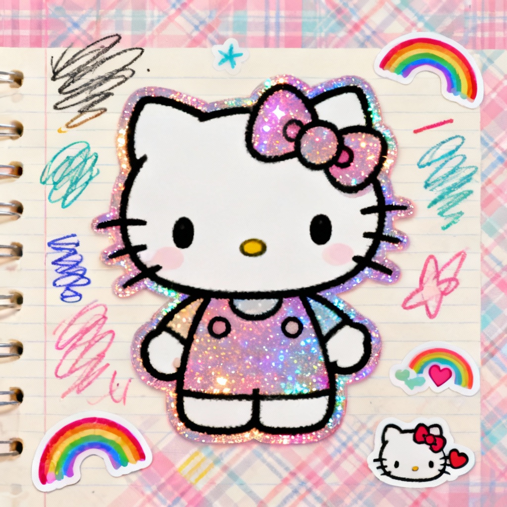 Sticker diary Y2K Hello Kitty PFP with doodles and hearts