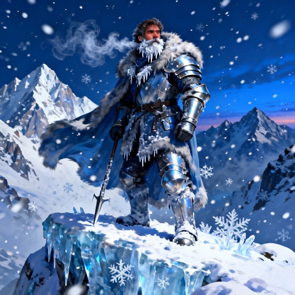 AI mountaineer adventurer on snowy peak
