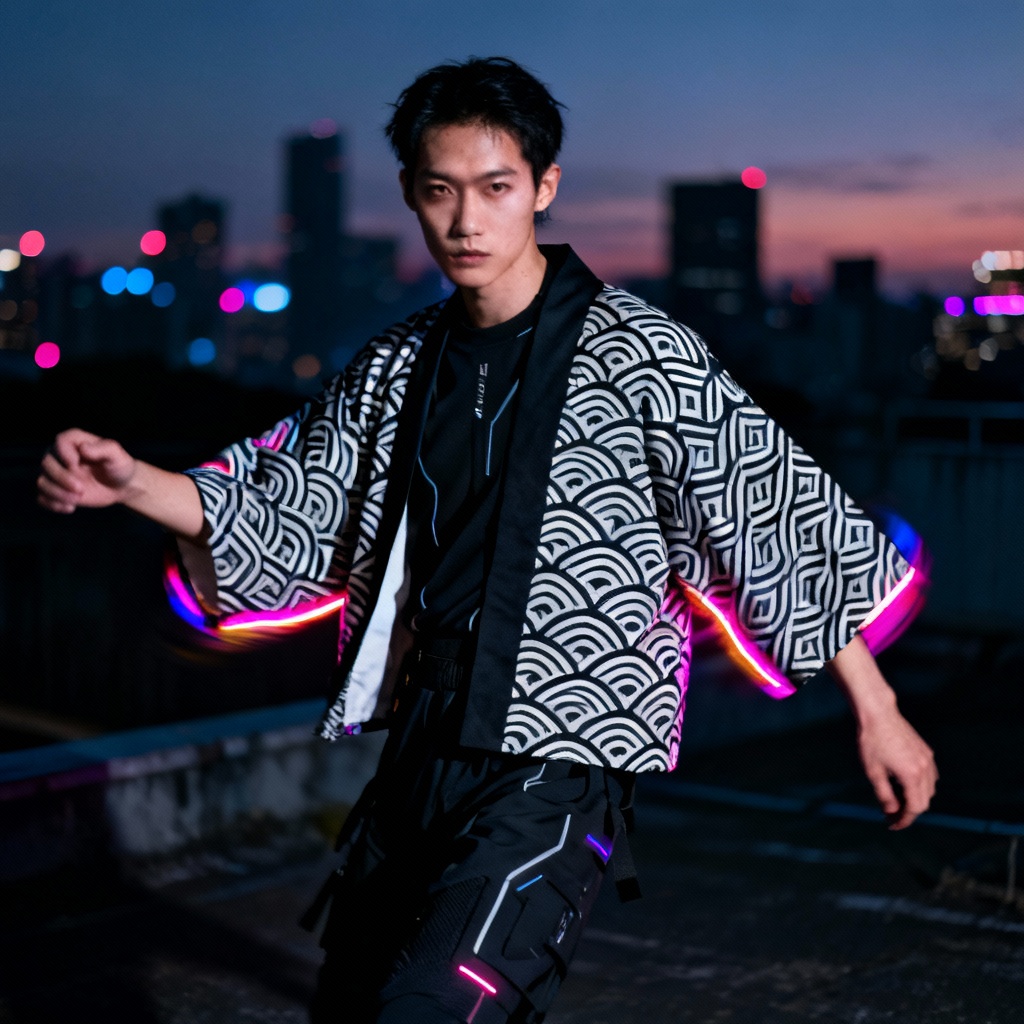 AI streetwear kimono fusion outfit