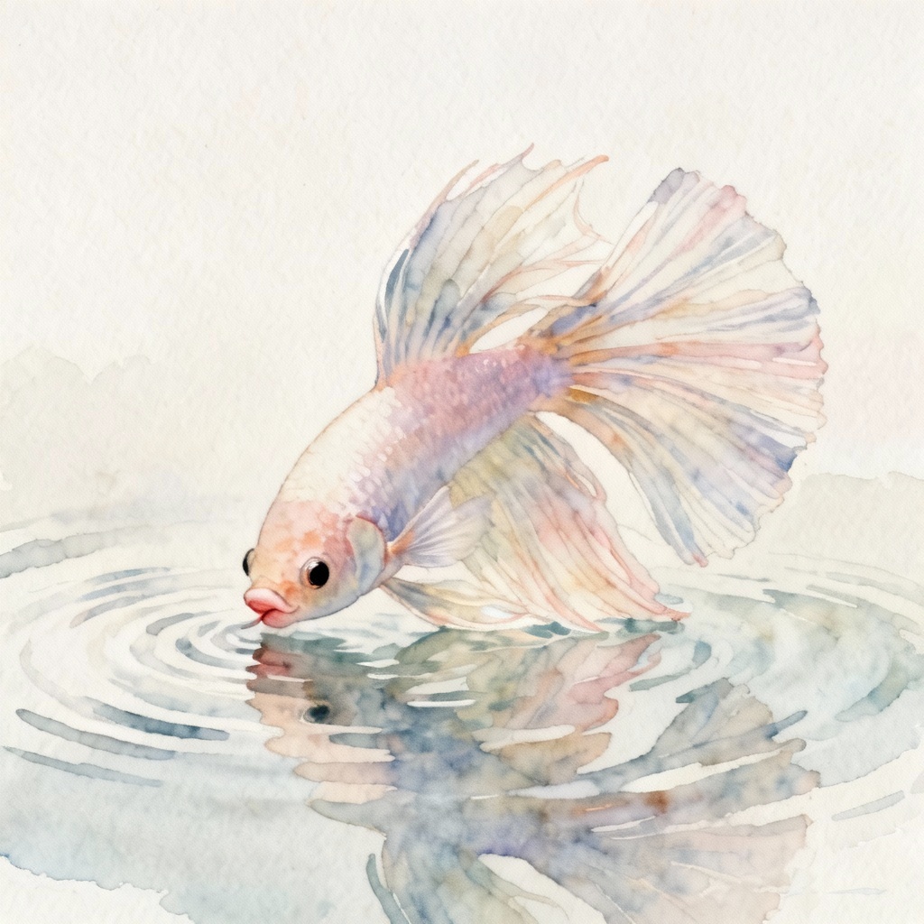 AI watercolor betta fish lips kissing the surface