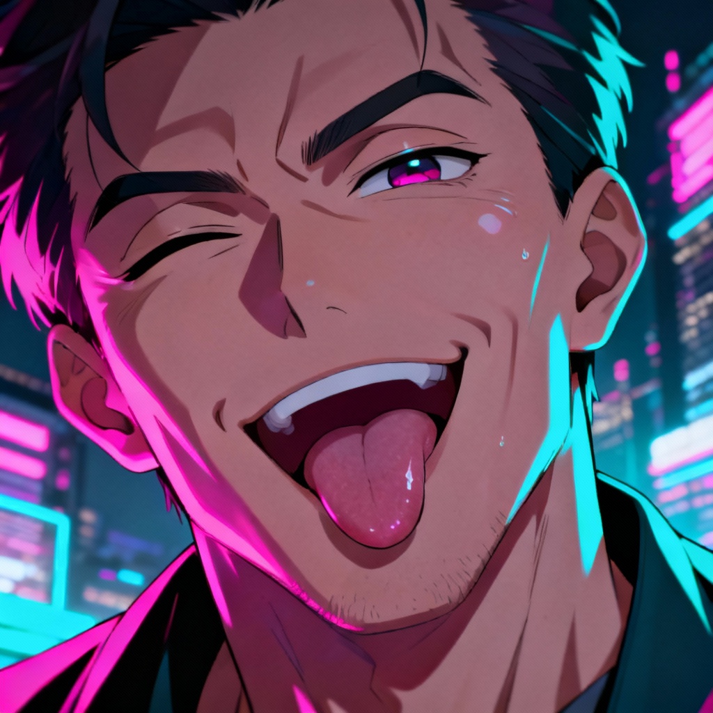 AI neon cyberpunk ahegao face