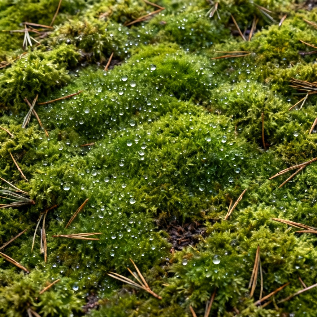 AI generated seamless moss texture with dew in 4K PBR