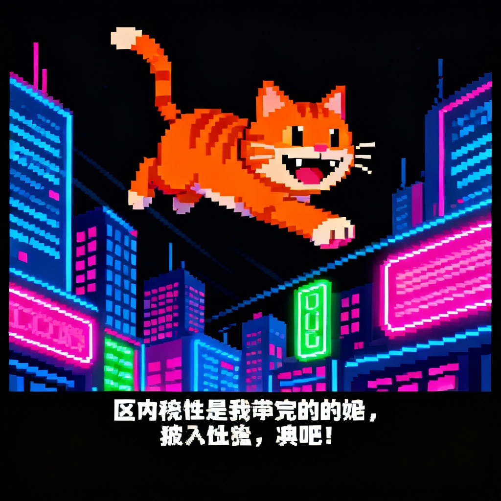 AI cat meme example in pixel retro style