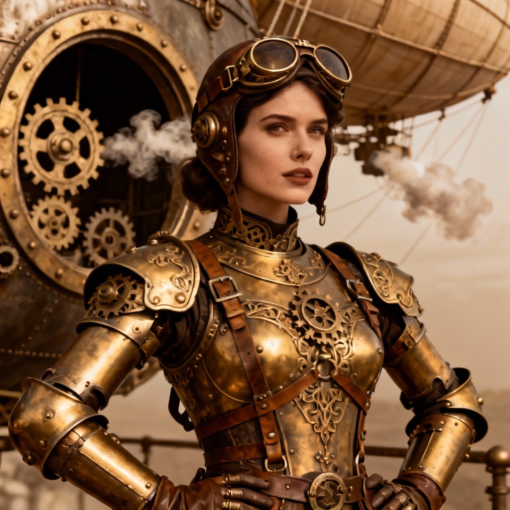 AI Female Hero steampunk airship commander