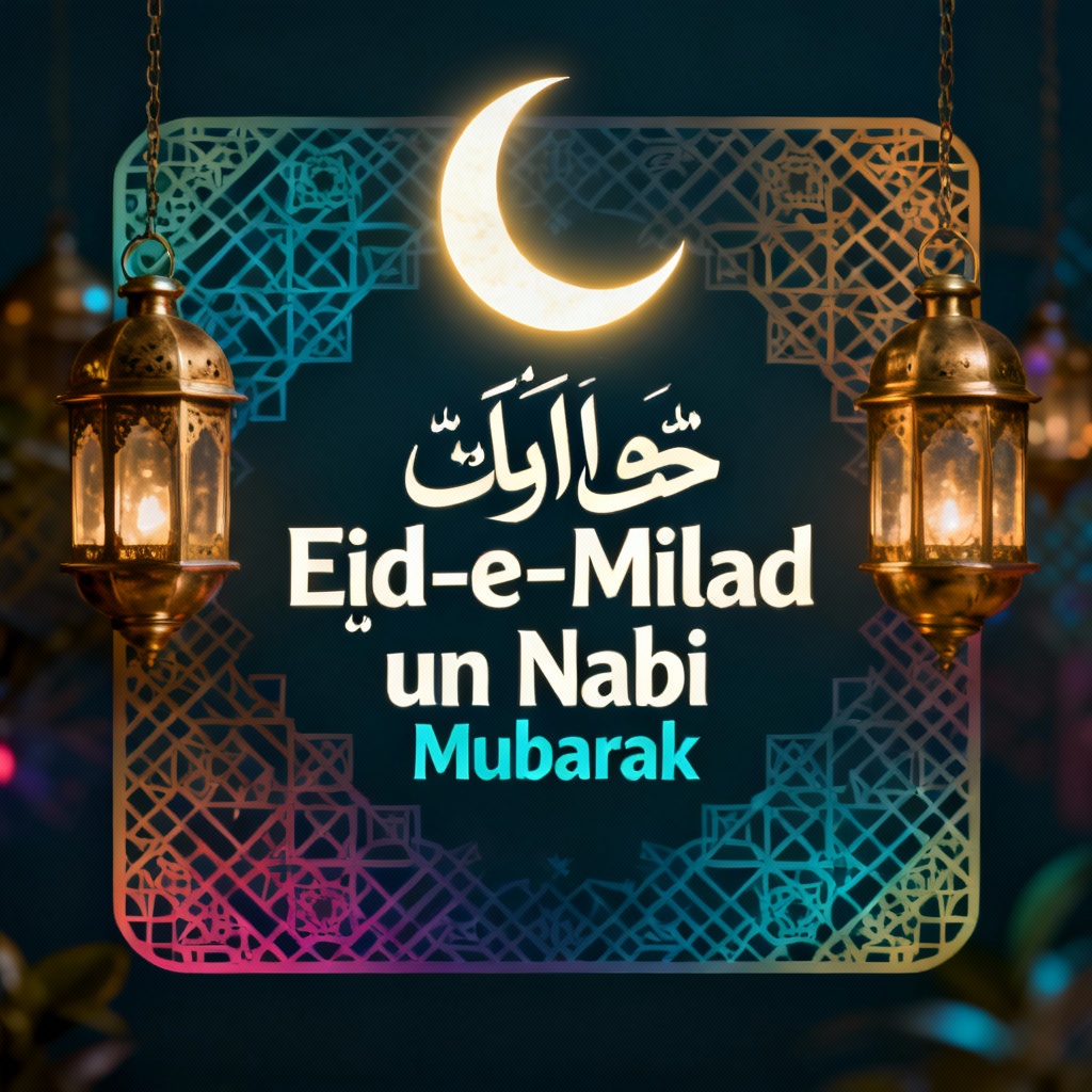 Square social post with Urdu typography for Eid-e-Milad