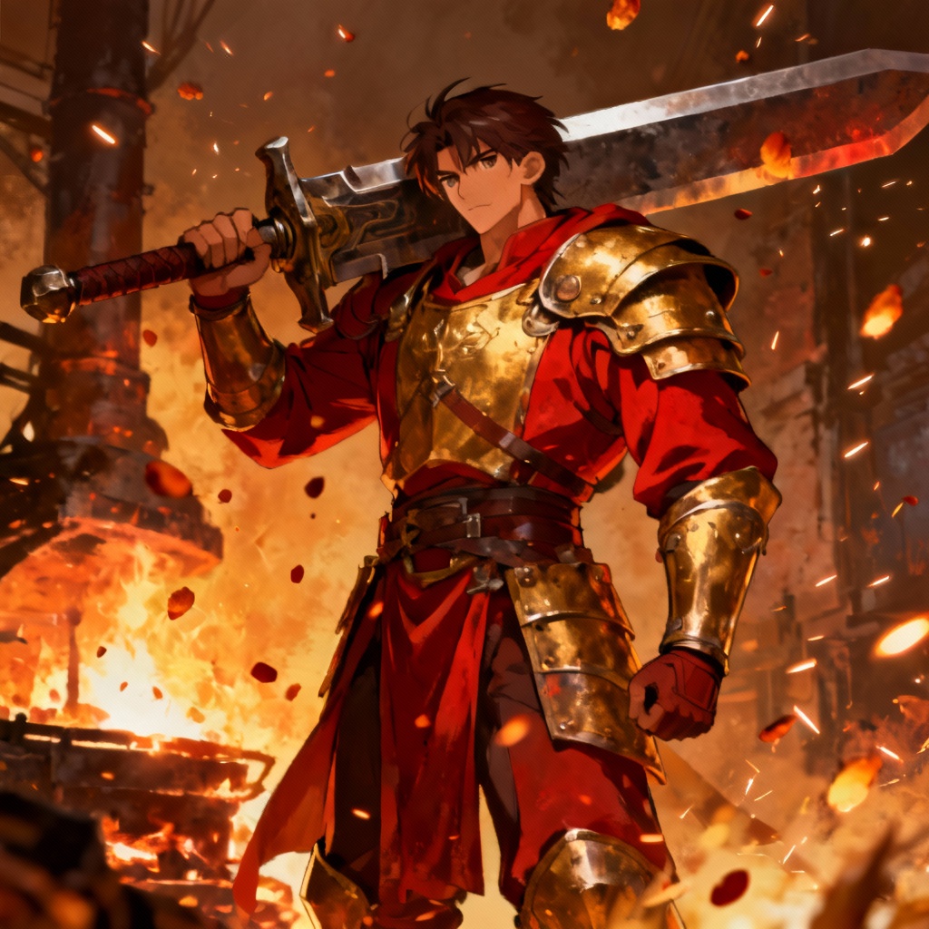 AI Pyro claymore blacksmith with blazing forge