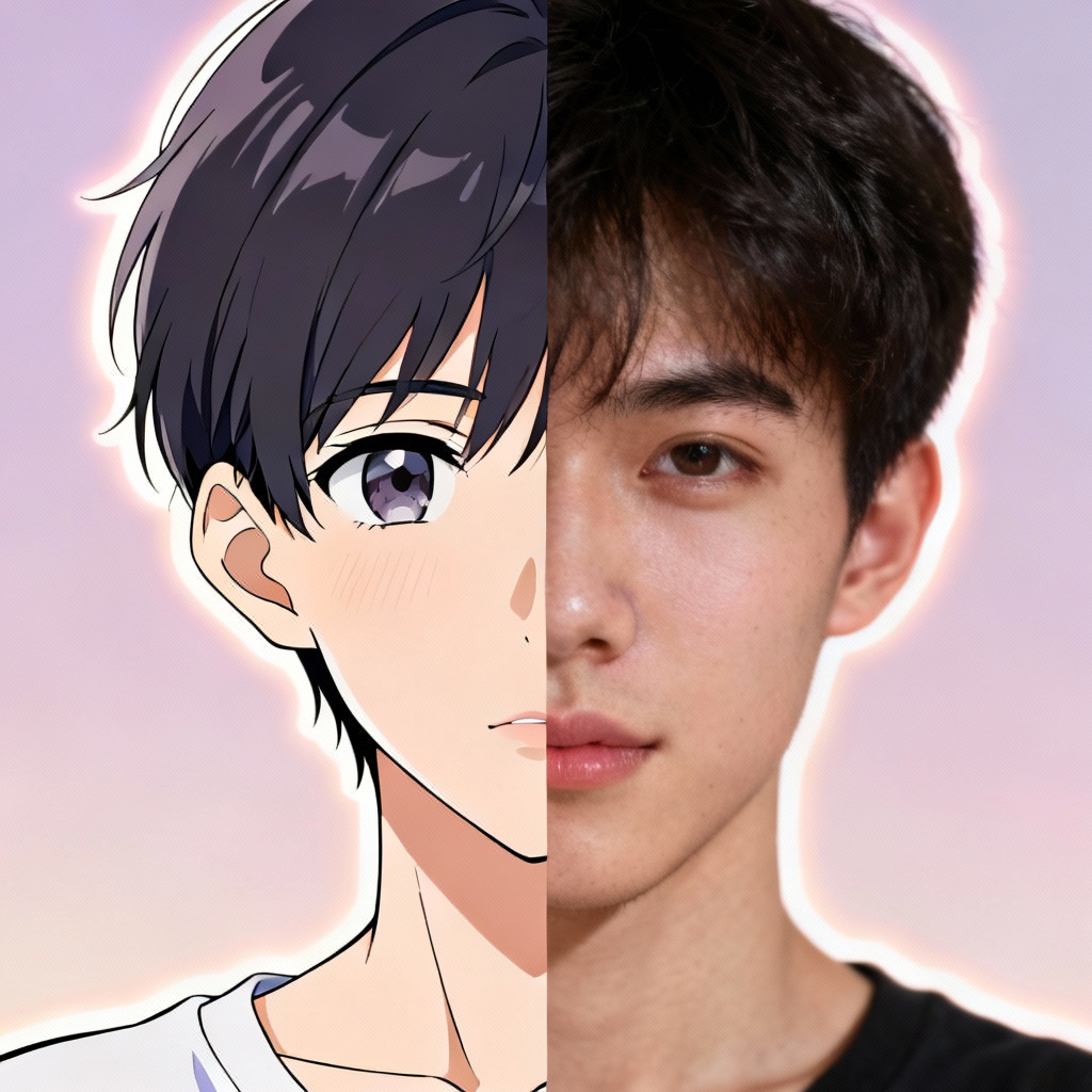 AI blend of anime style and realistic face