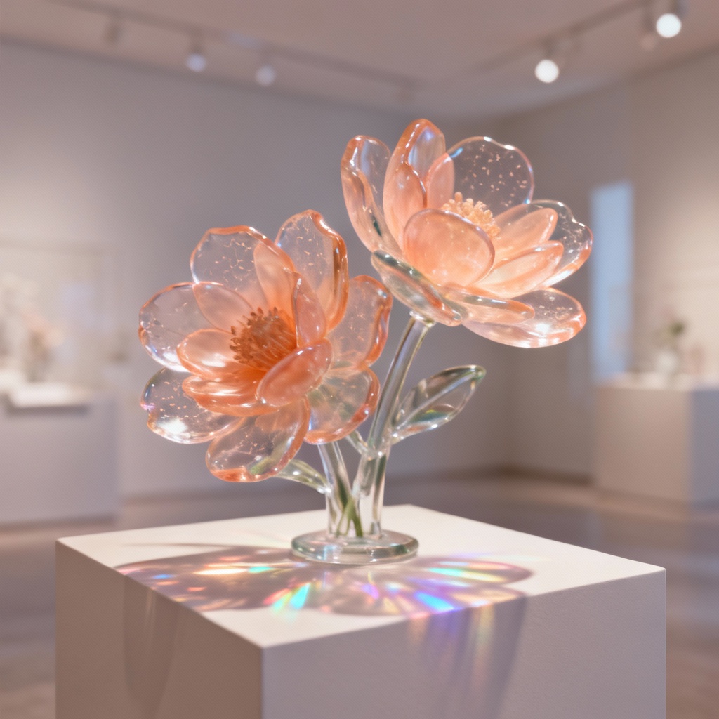 3D glass sculpture of peach flowers