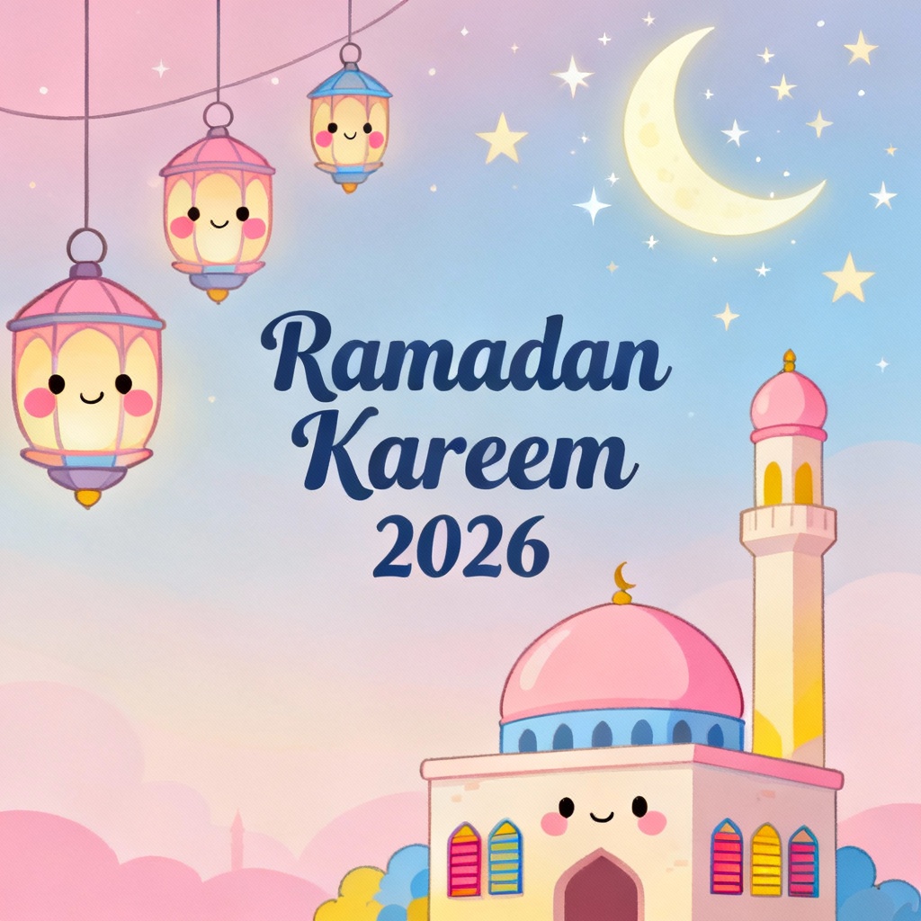 AI Ramadan Kareem 2026 kids pastel poster