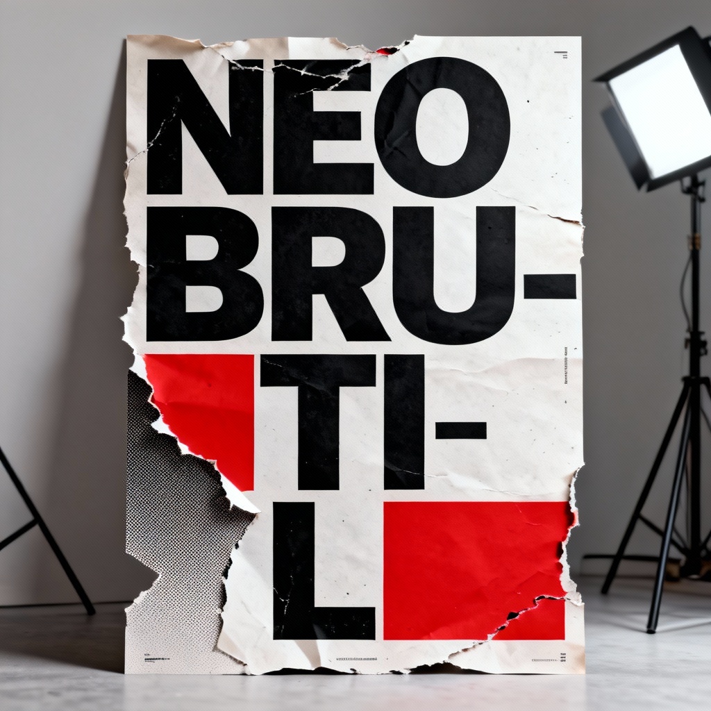 AI neo-brutalist poster with bold typography and grain