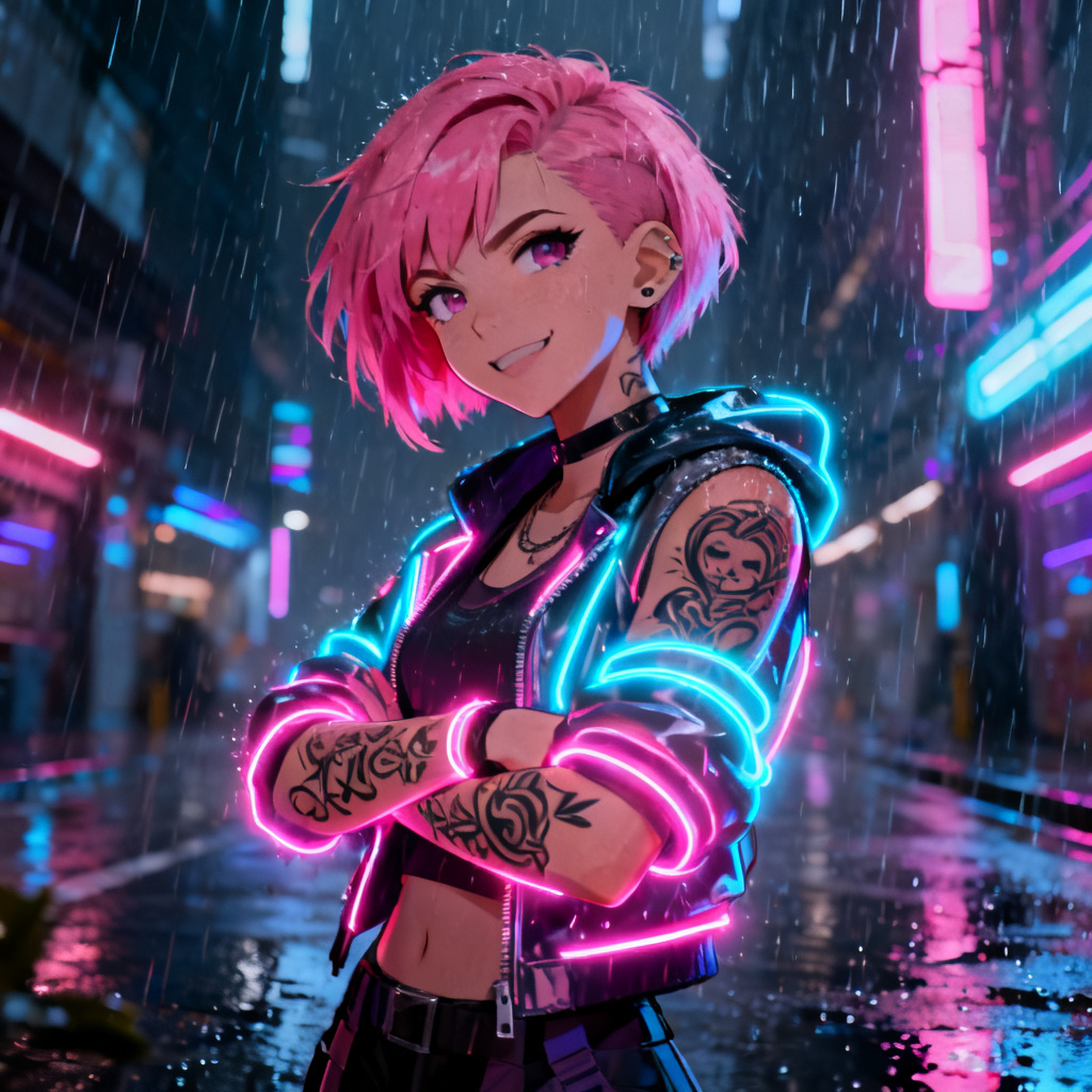 AI cyberpunk rebel character portrait