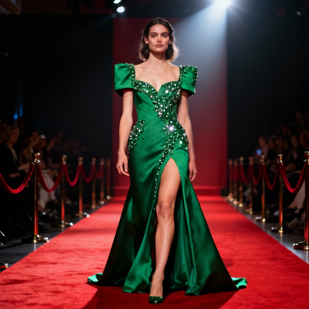 AI Beaded Red Carpet Gown With High Slit