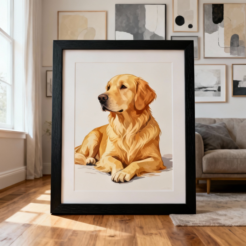 Custom pet portrait print with frame
