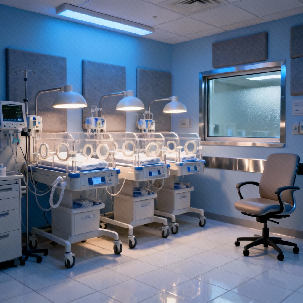 AI neonatal unit with incubators and monitors