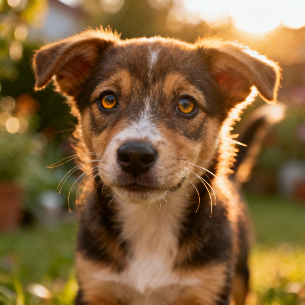 AI dog generator hero image of a playful mixed-breed puppy portrait