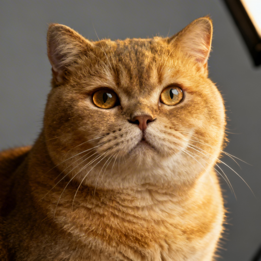 Studio portrait of a plump British Shorthair cat