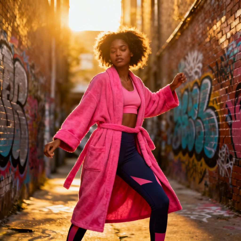 AI streetwear hot pink robe outfit