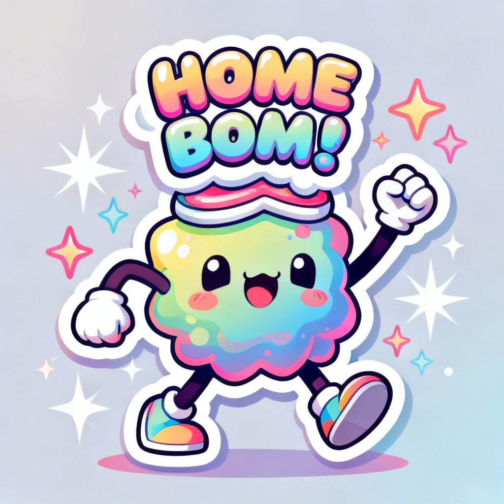 AI sticker-bomb brainrot mascot with layered decals