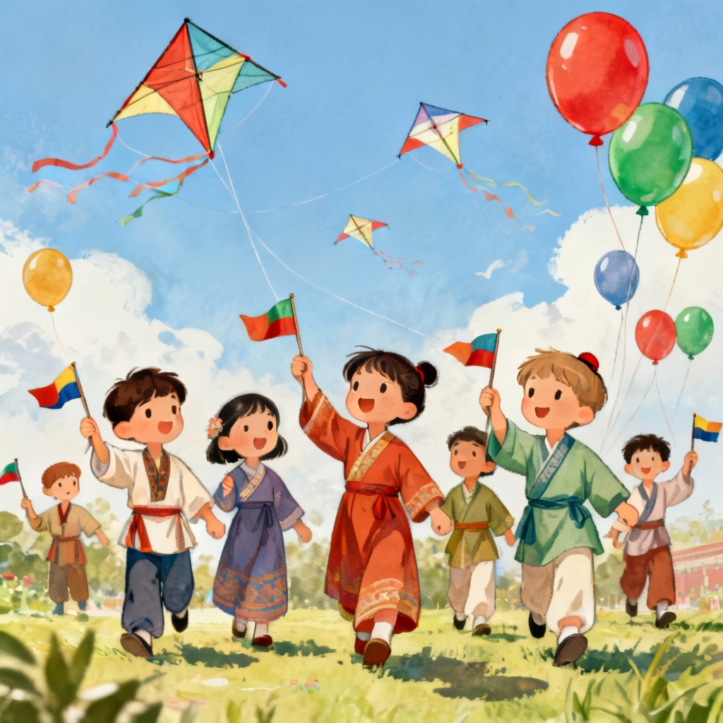 AI illustration of children celebrating Independence Day with flags