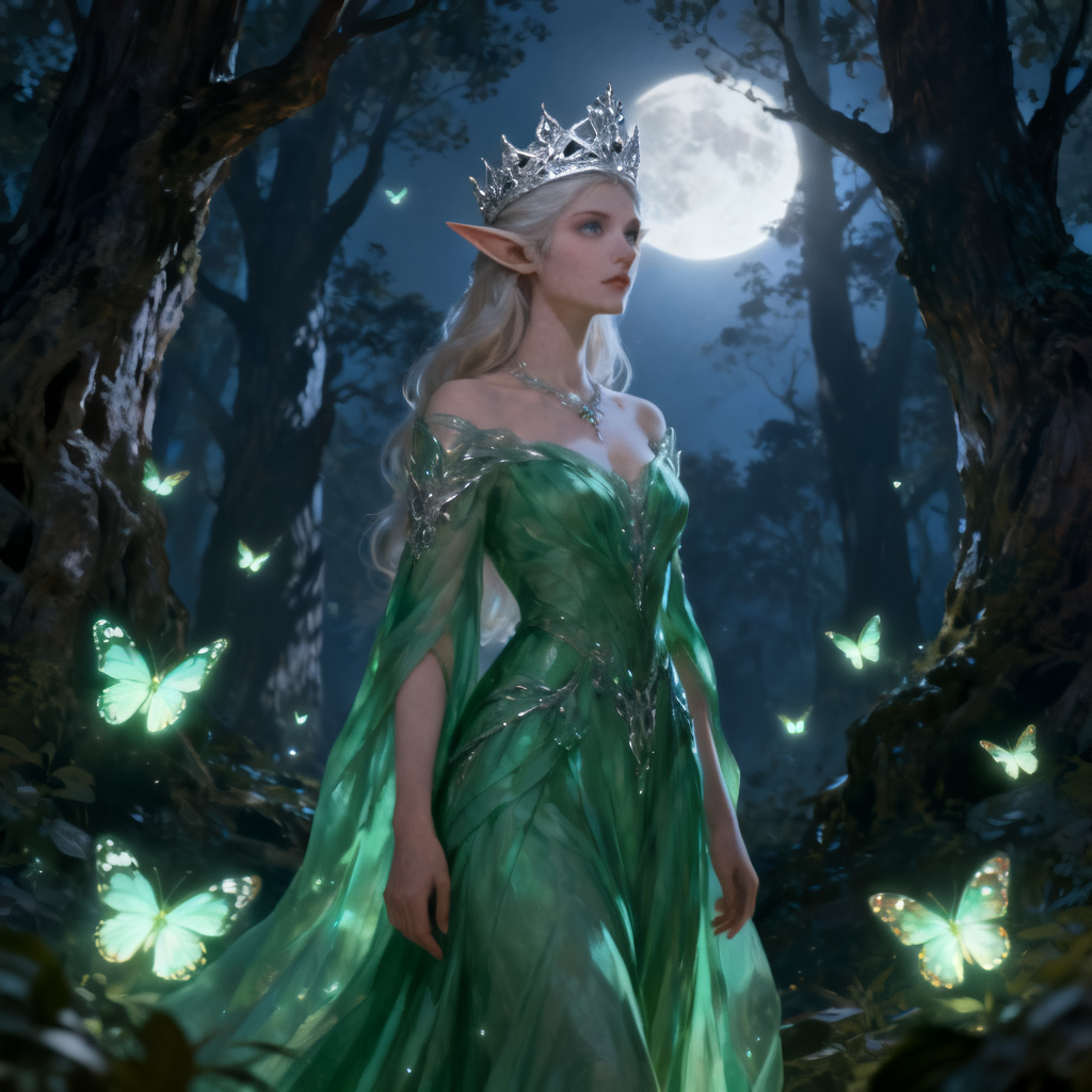 AI Moonlit Elven Queen fantasy portrait