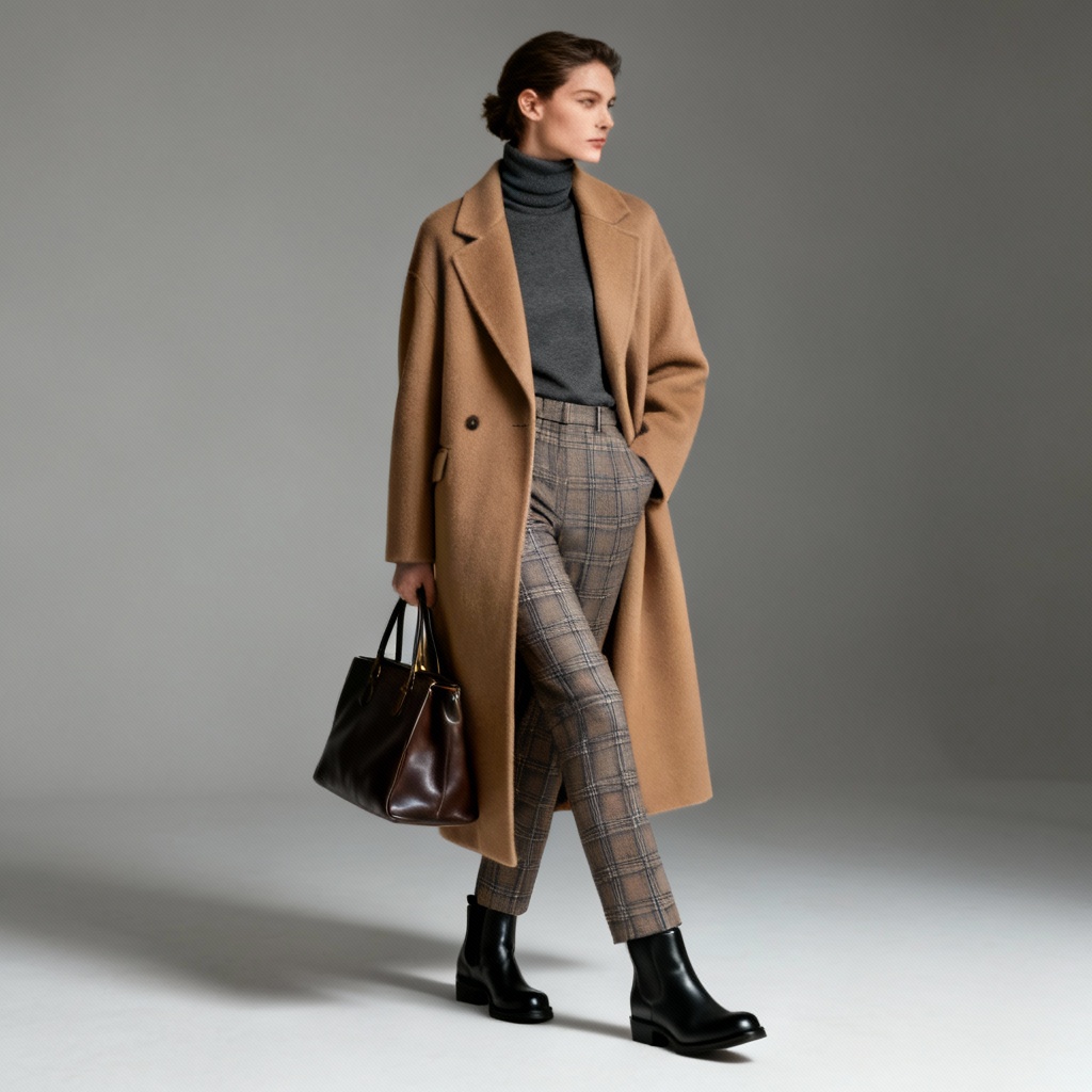 AI winter office layering with coat and trousers