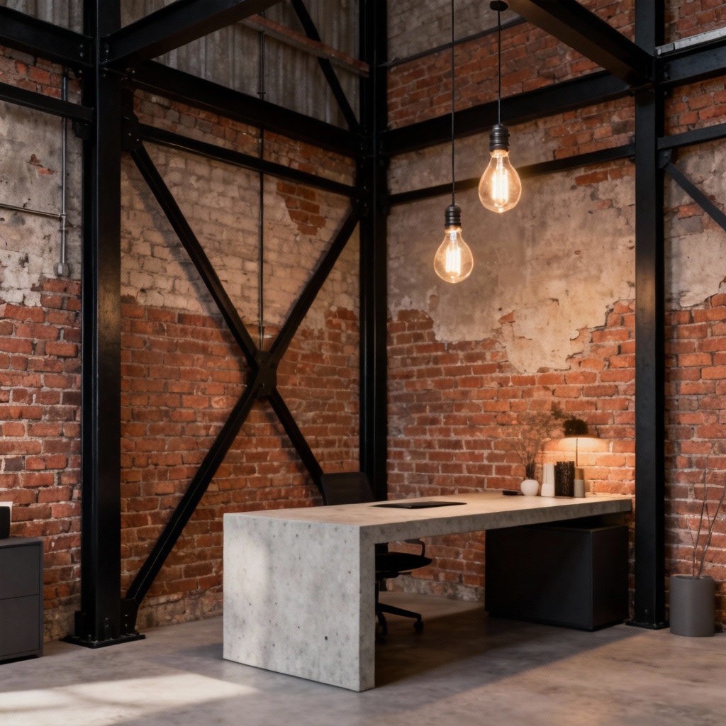 AI modern office with industrial warehouse design