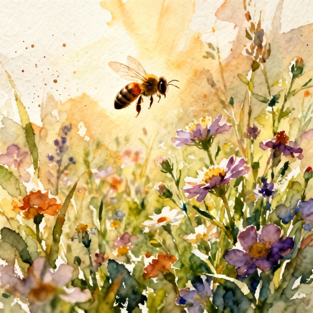 AI Watercolor Honeybee In Meadow