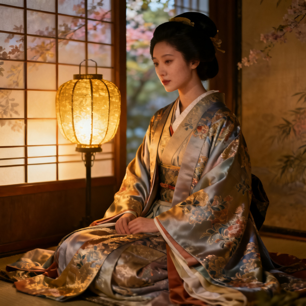 AI Heian junihitoe multi-layer kimono