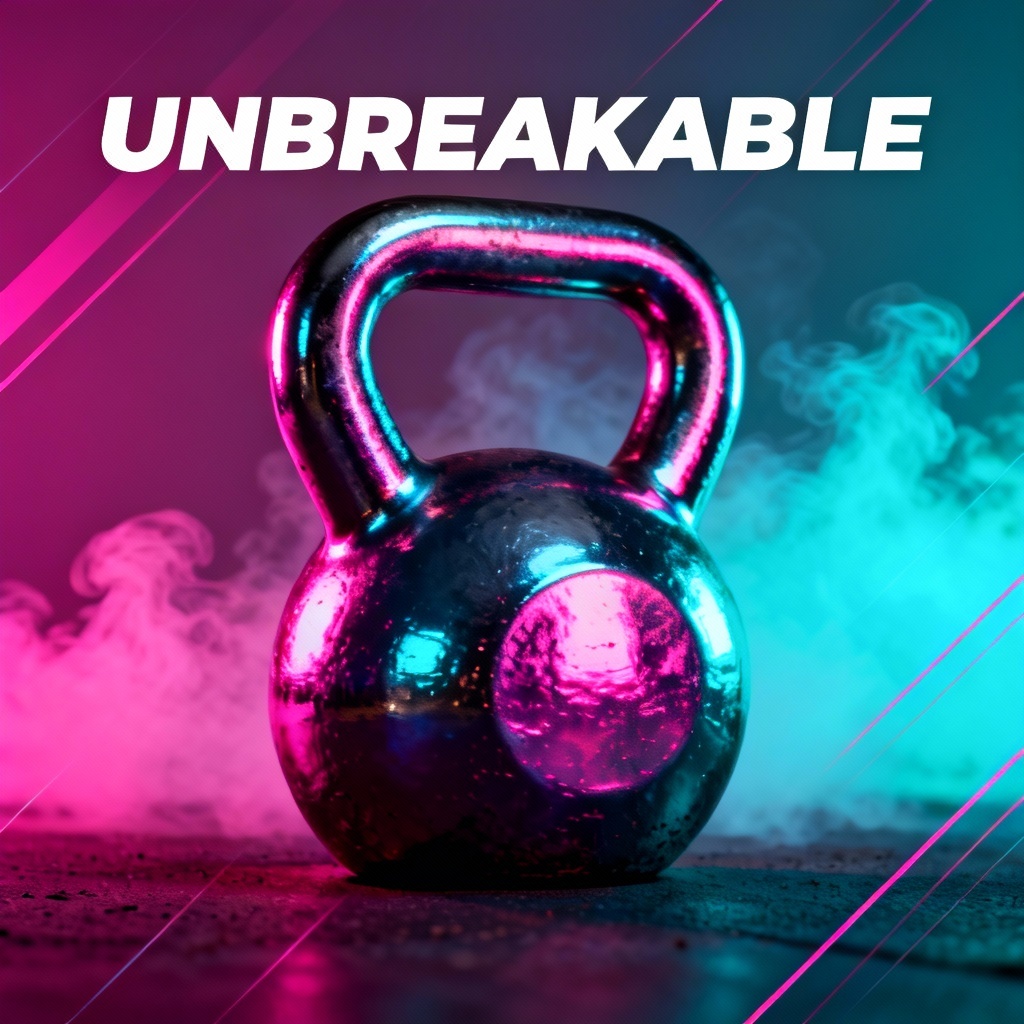 AI gym motivational poster with neon gradient and kettlebell