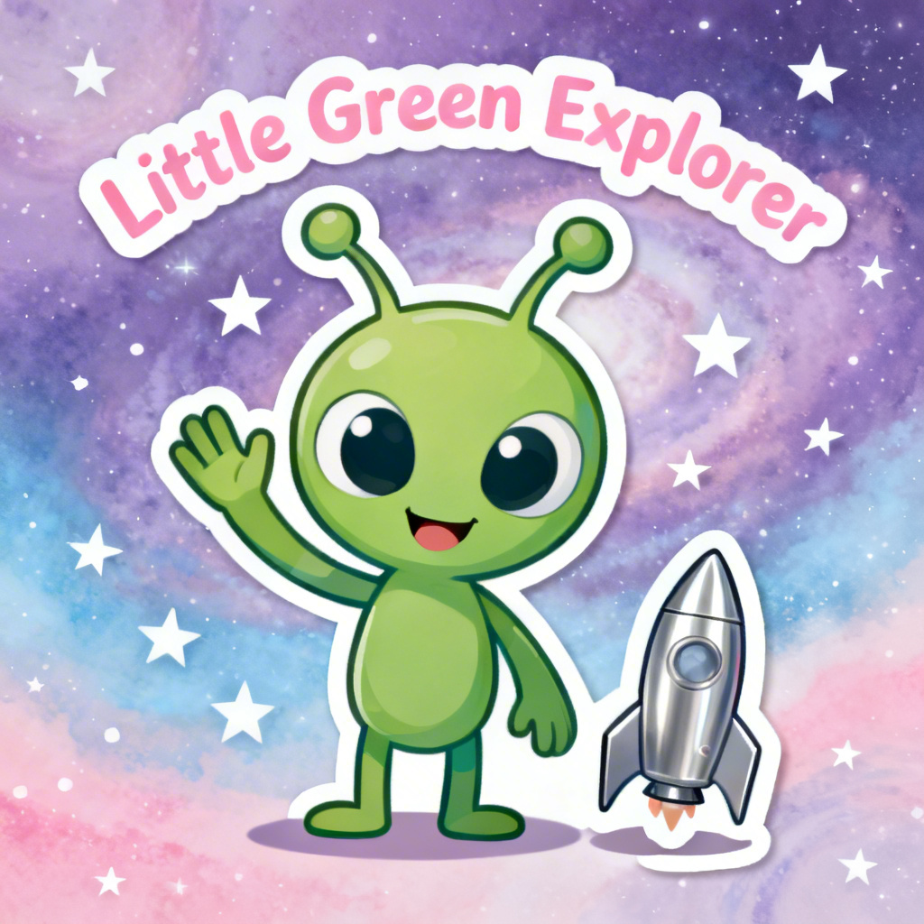 Cute alien poster for kids with friendly character and stars