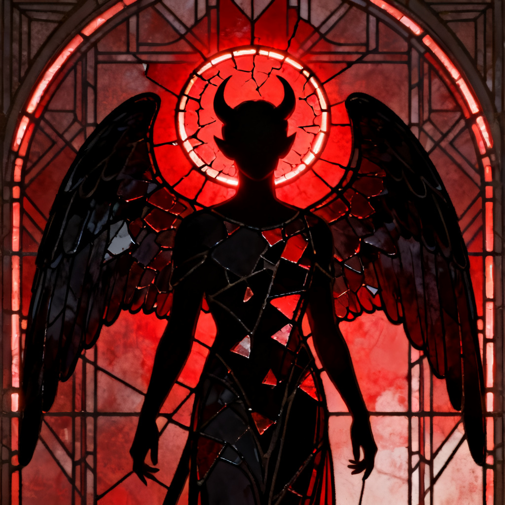 AI Hazbin Hotel OC fallen angel with shattered halo