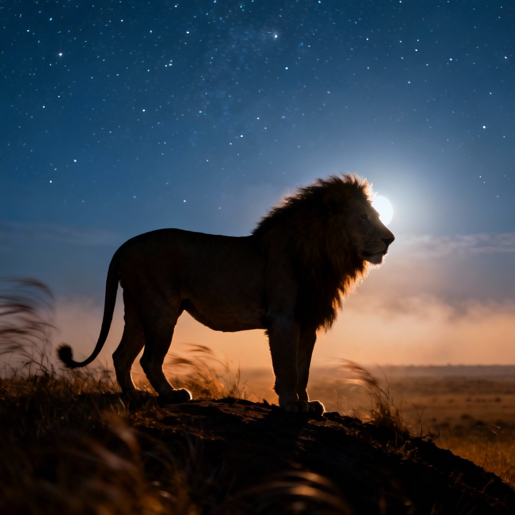 AI Night Safari Lion Silhouette