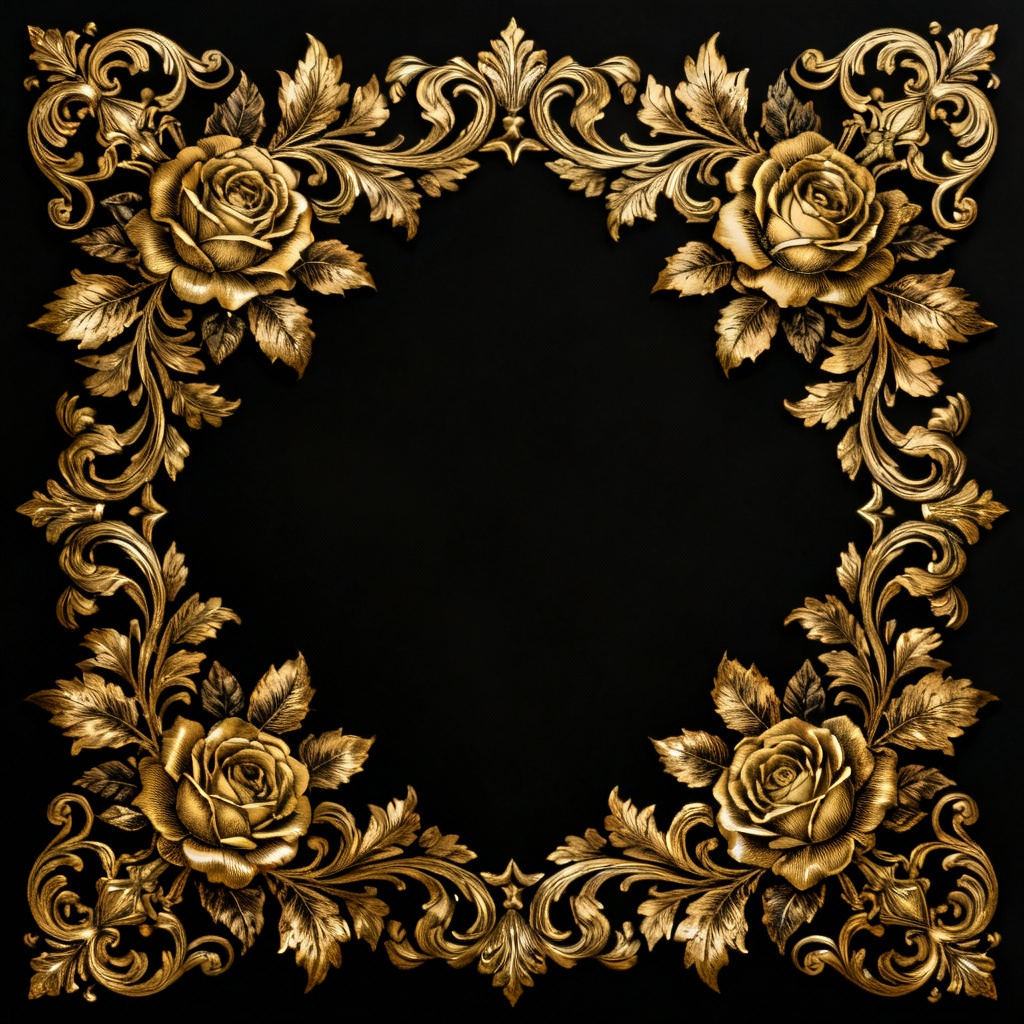 Ornate baroque floral border with gold filigree