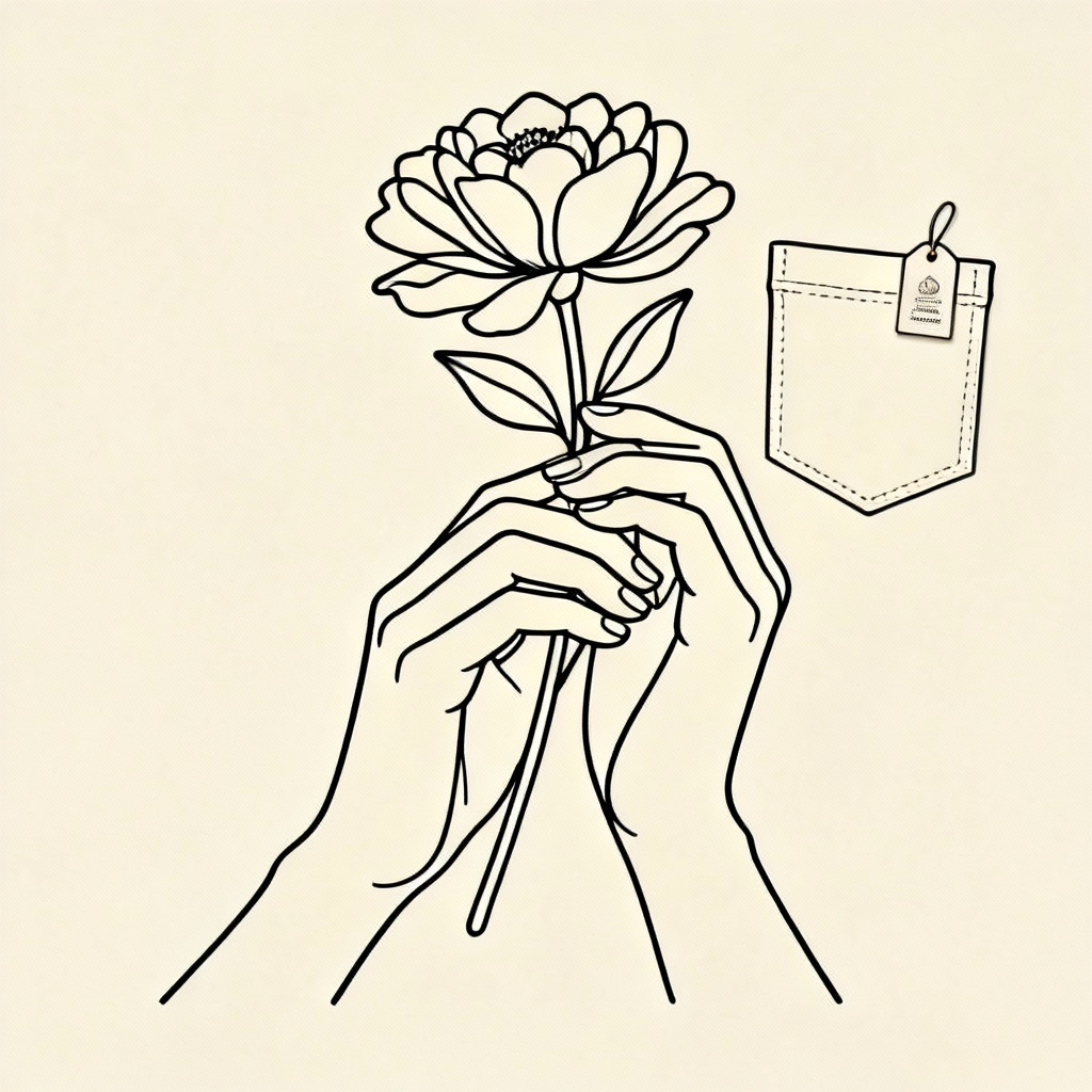 Minimal botanical one-line art pocket t-shirt design