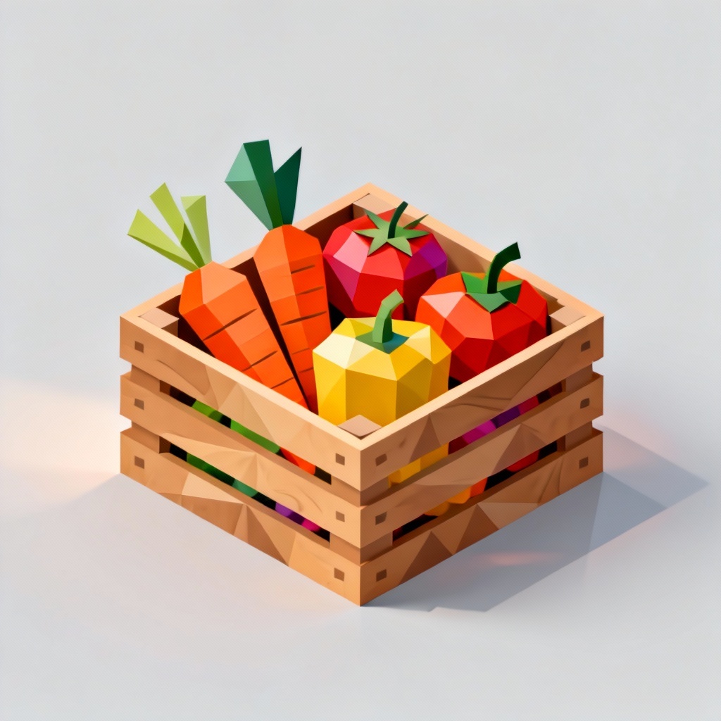 AI isometric low-poly vegetable crate