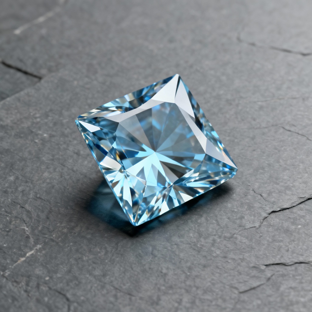 AI Asscher cut light blue diamond with step facets