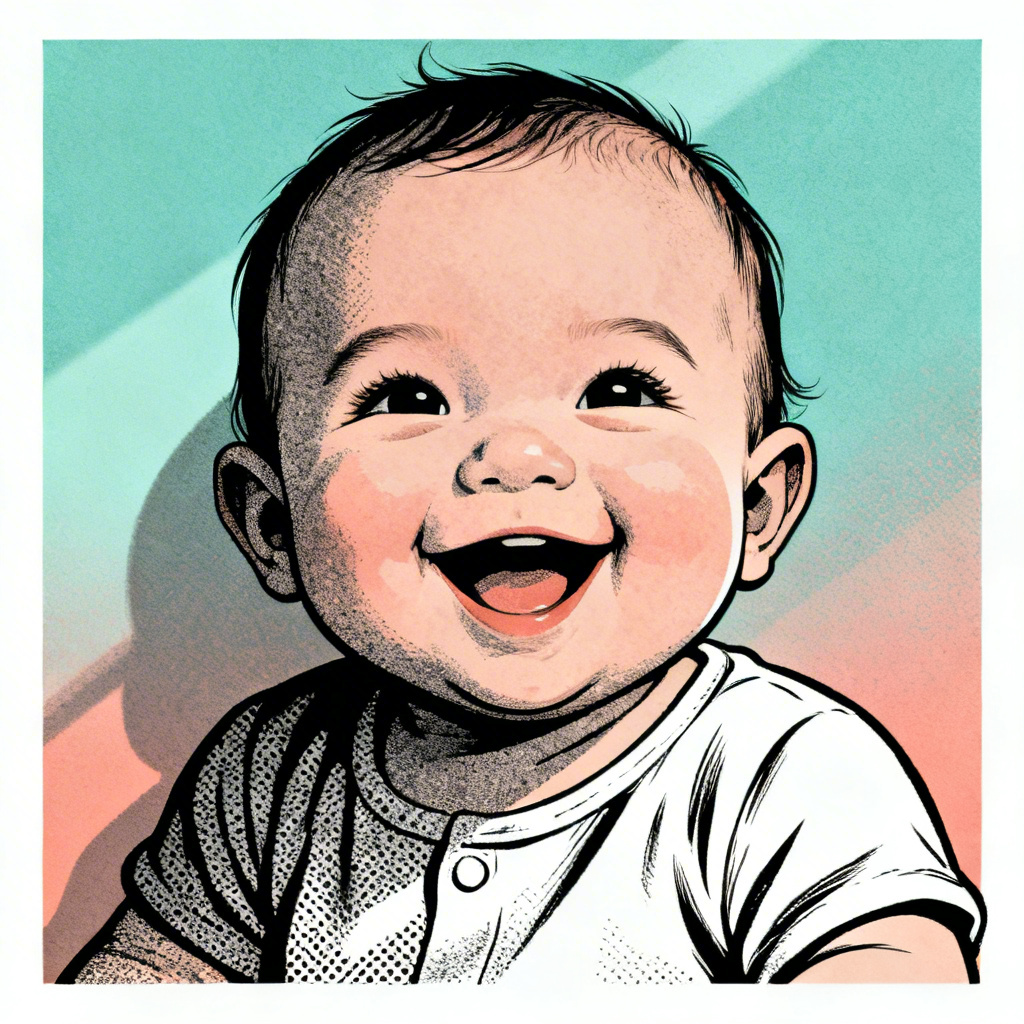 AI baby kirkified poster-style portrait with bold outlines and pastel colors