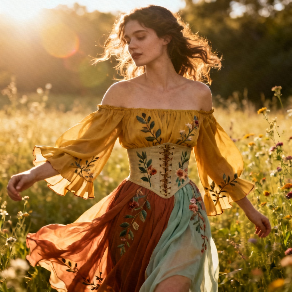 AI boho off-shoulder romantic dress with lace