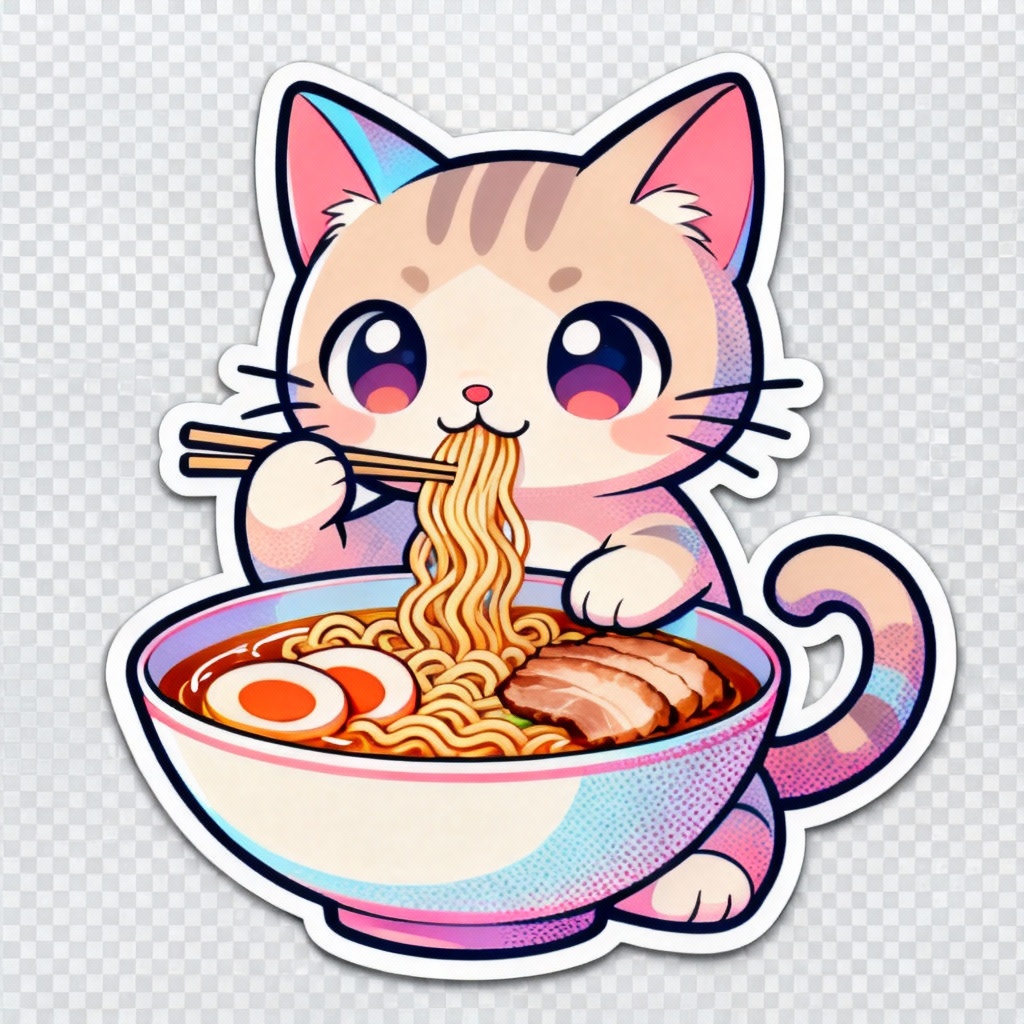 Kawaii chibi cat eating ramen t-shirt graphic
