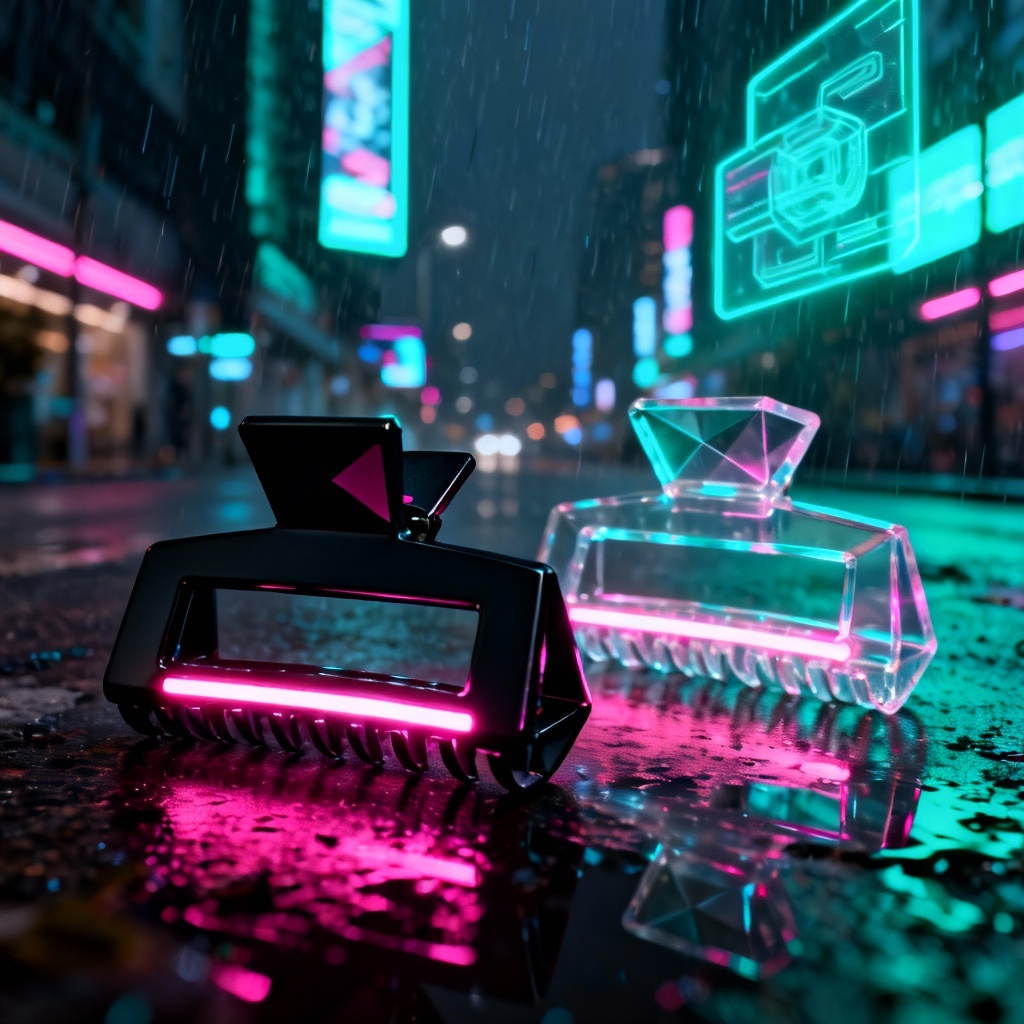 AI cyberpunk neon LED hair clips