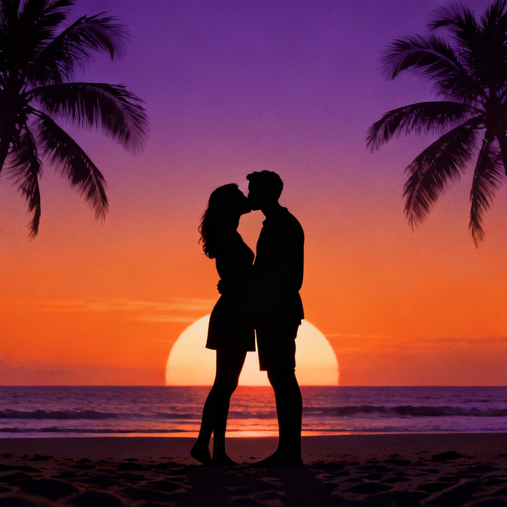 AI Kiss Day beach silhouette poster