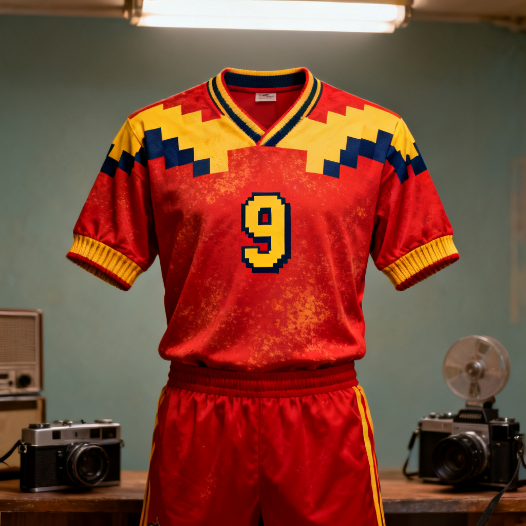 AI retro Spain jersey with vintage geometric shoulders