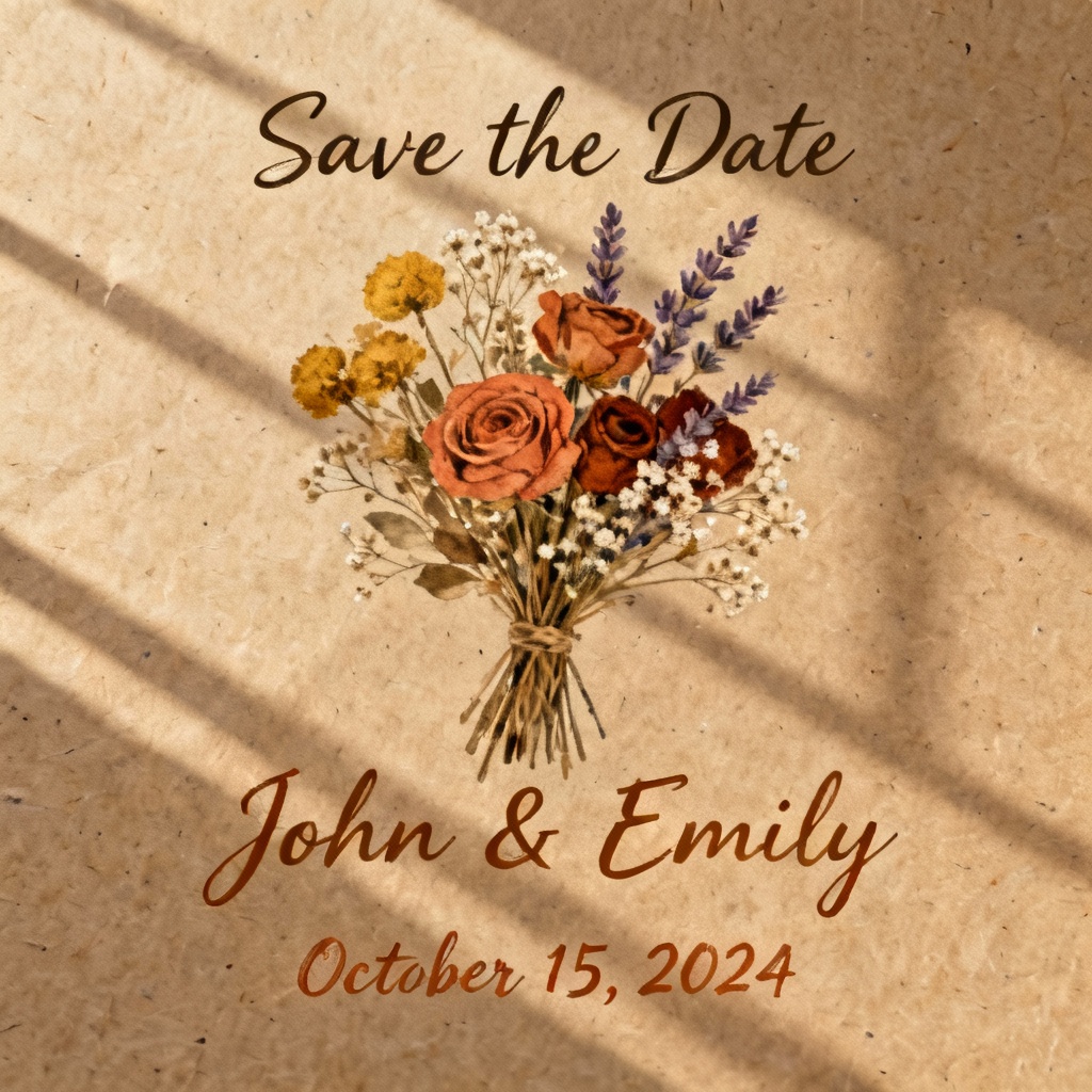 AI Boho Floral Save The Date Card