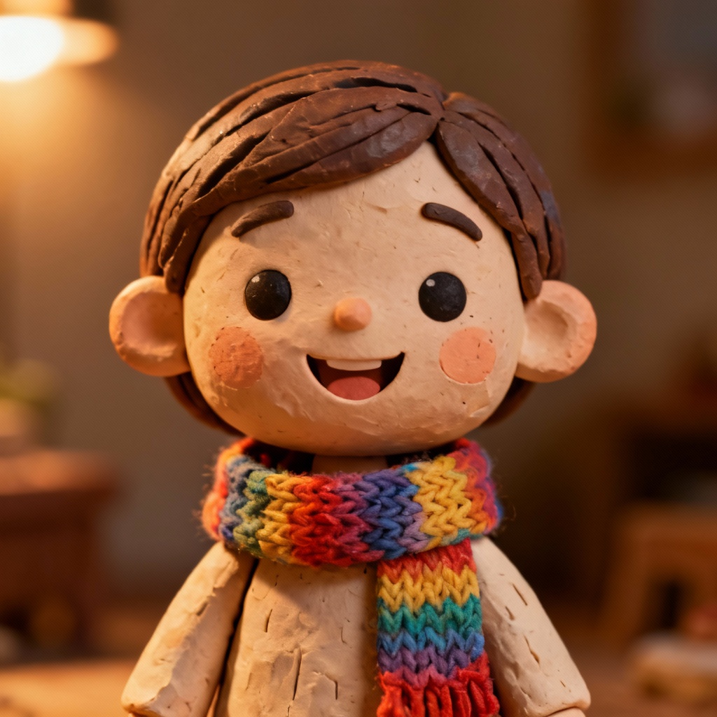 AI clay doll character with handcrafted texture