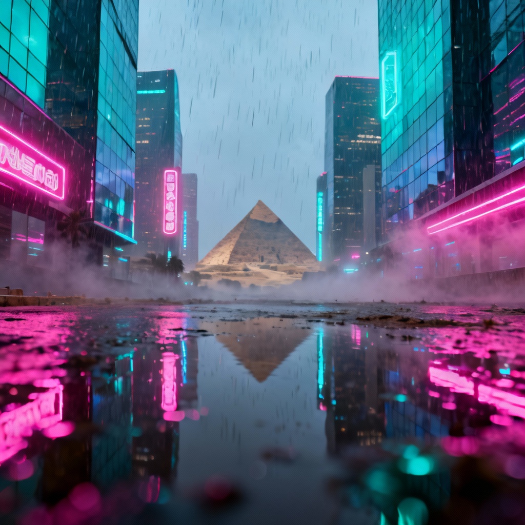 AI cyberpunk pyramids with neon skyline